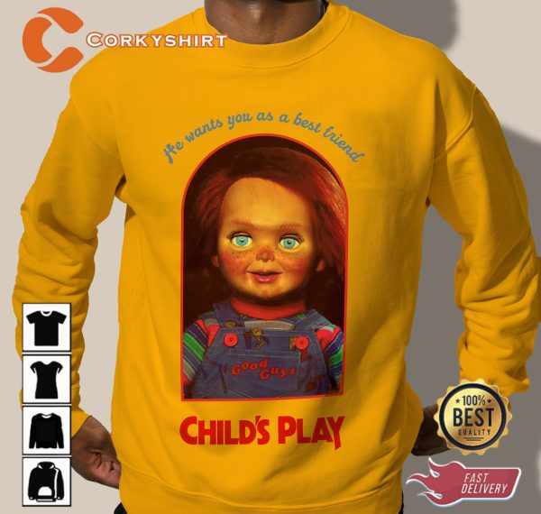 Chucky Child's Play Sweatshirt Unisex Yellow Chucky Doll