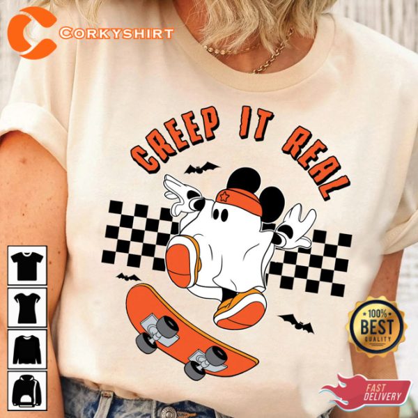 Creep It Real Disney Skateboarding Mickey Mouse Halloween T-Shirt - Image 2