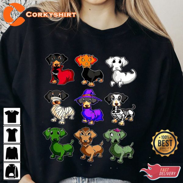 Dachshund Happy Halloweiner Funny Dogs Lover Holiday T-Shirt - Image 3