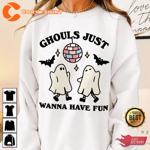Disco Ghosts Just Wanna Have Fun Horror Halloween Costume Sweatshirt - Image 4