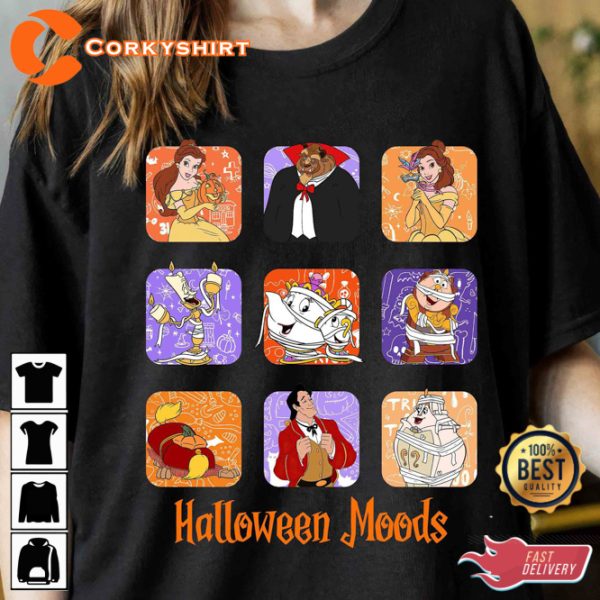 Disney Beauty And The Beast Characters Halloween T-Shirt - Image 2