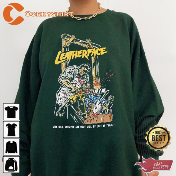 Leather Face The Era Tour Movie Who Will Survive Halloween Horror Inspired T-Shirt - Image 2