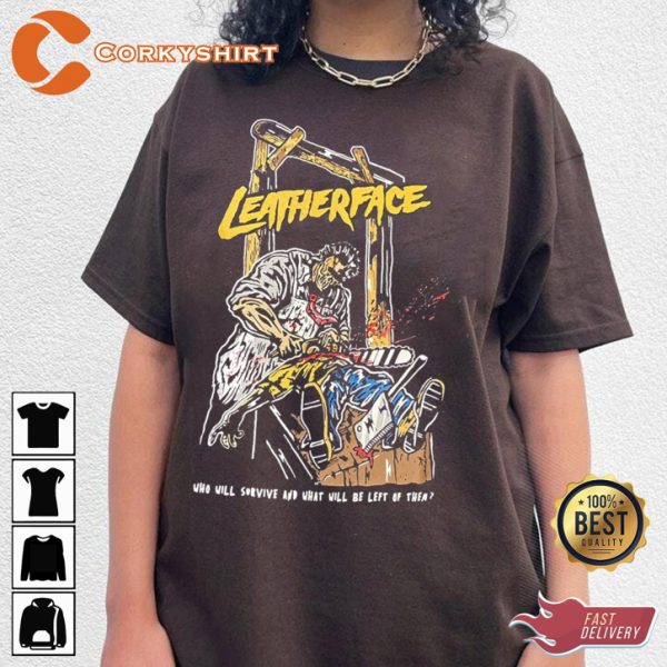 Leather Face The Era Tour Movie Who Will Survive Halloween Horror Inspired T-Shirt - Image 3