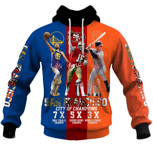 Personalized San Francisco City Of Champions Golden State Warrios 49ers Giants Steven Curry, Joe Montana, Buster Posey