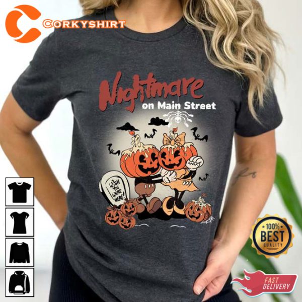 Nightmare On Main Street Pumpkins Dancing Halloween Holiday Gifts T-Shirt - Image 2