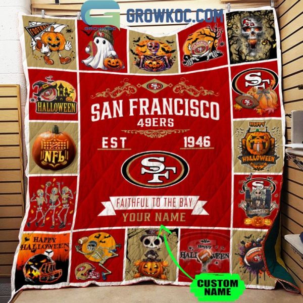 Personalized San Francisco 49ers Faithful To The Bay 1946 Halloween Fleece Blanket Quilt - Image 2