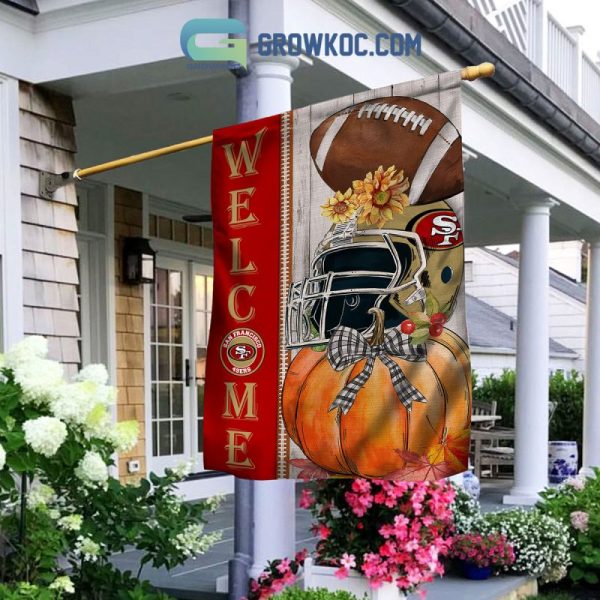 San Francisco 49ers NFL Welcome Fall Pumpkin Personalized House Garden Flag - Image 2