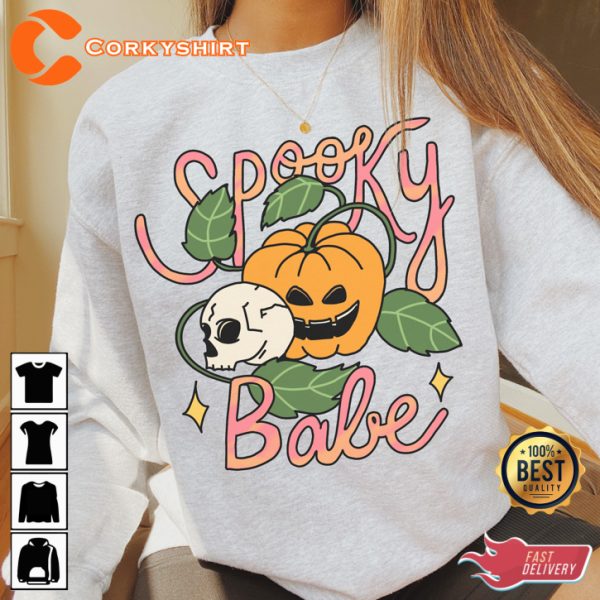 Spooky Babe Halloween Pumpkin Horror Costume Sweatshirt - Image 2