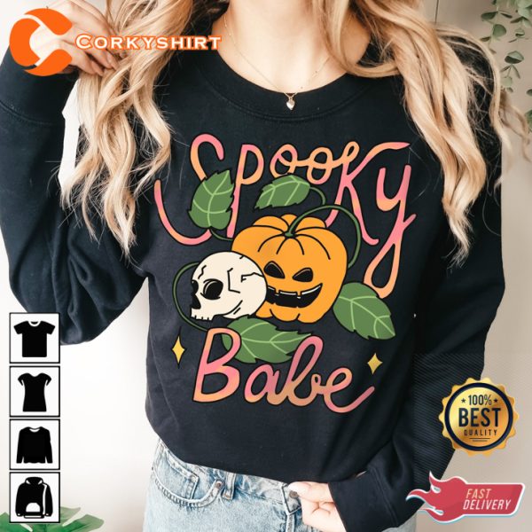 Spooky Babe Halloween Pumpkin Horror Costume Sweatshirt - Image 3