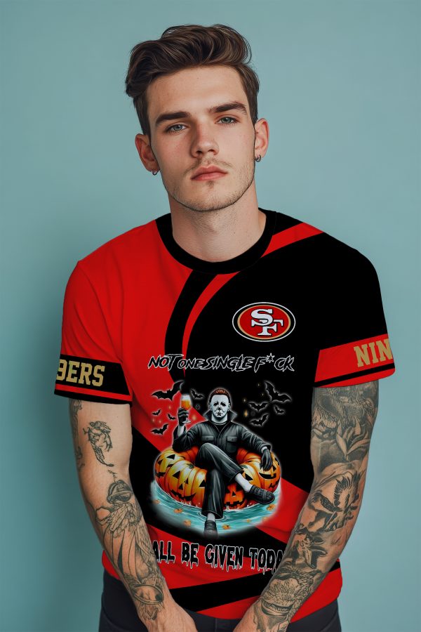 Personalized San Francisco 49ers Funny Halloween Tshirt Horror Michael Myers Not One Single Fck DP431088 - Image 3