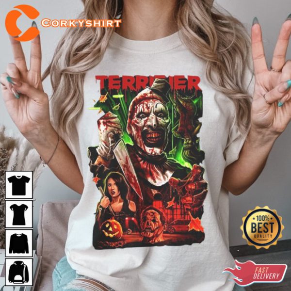 Terrifier Scary Clown Horror Movie Spooky Designed Halloween Costume T-Shirt - Image 2