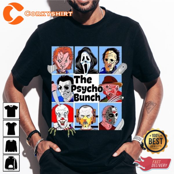 The Psycho Bunch Horror Character Holiday Celebrate Halloween Outfit Unisex T-Shirt - Image 2