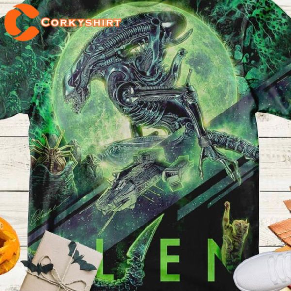Vintage 90s Horror Alien 3D T Shirt, 1979 Alien Unisex Gift Men Women Tee, Science Fiction Horror Film 3D Design T-Shirt - Image 2