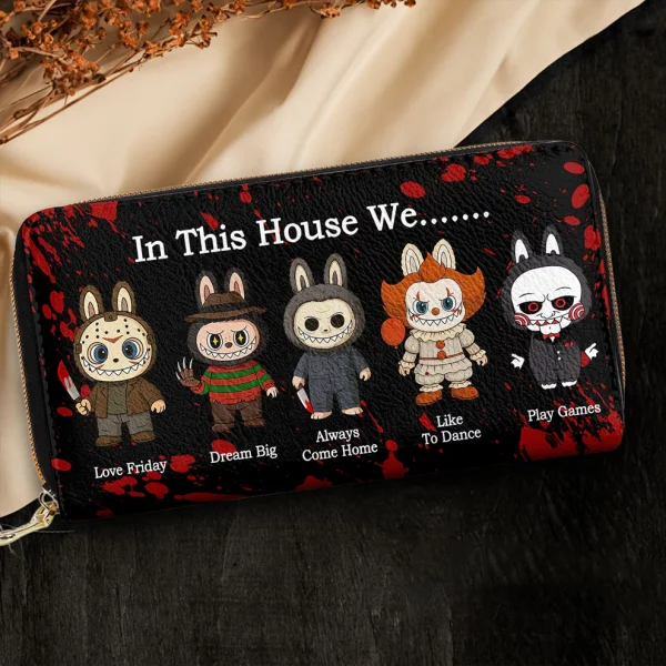 Leather Wallet - In This House We... Custom Characters Labubu - Halloween Gift v2 - Image 4