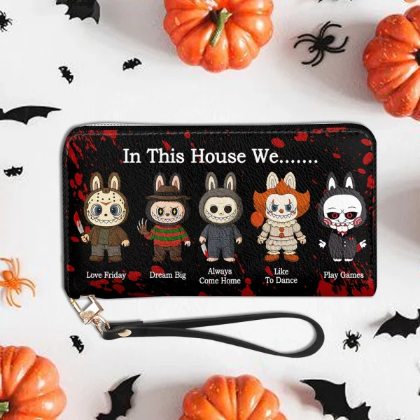 Leather Wallet - In This House We... Custom Characters Labubu - Halloween Gift v2 - Image 3