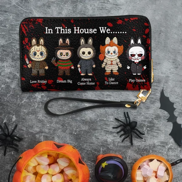 Leather Wallet - In This House We... Custom Characters Labubu - Halloween Gift v2 - Image 2