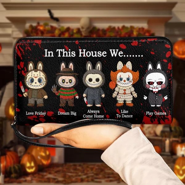 Leather Wallet - In This House We... Custom Characters Labubu - Halloween Gift v2