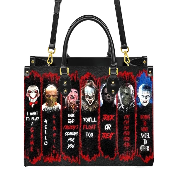 Horror Movie Characters Leather Handbag With Wallet - Just A Girl Who Loves Horror Movies Purse Handbag Set - Halloween Gift - Image 3