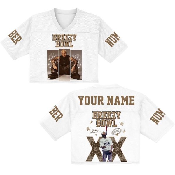 Personalized Chris Brown Celebrates 20 Years with the Breezy Bowl XX Tour 2025 White CropTop Jersey