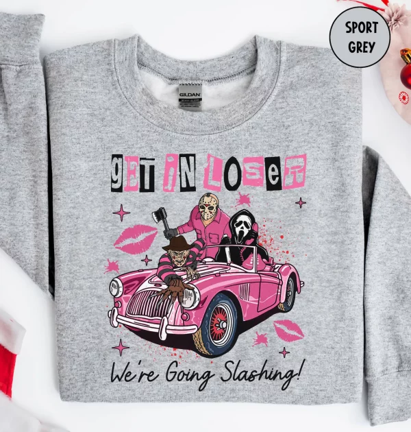 Halloween Shirts, Get In Loser We're Going Slashing Funny Friends Shirts, Halloween Horror Shirts, Horror Character Shirt, Horror Movies - Image 5