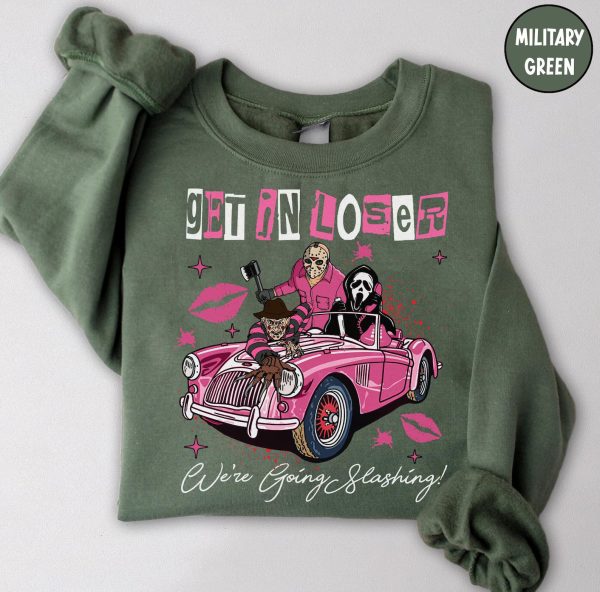 Halloween Shirts, Get In Loser We're Going Slashing Funny Friends Shirts, Halloween Horror Shirts, Horror Character Shirt, Horror Movies - Image 3