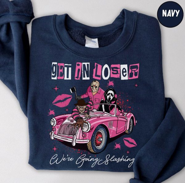 Halloween Shirts, Get In Loser We're Going Slashing Funny Friends Shirts, Halloween Horror Shirts, Horror Character Shirt, Horror Movies - Image 2
