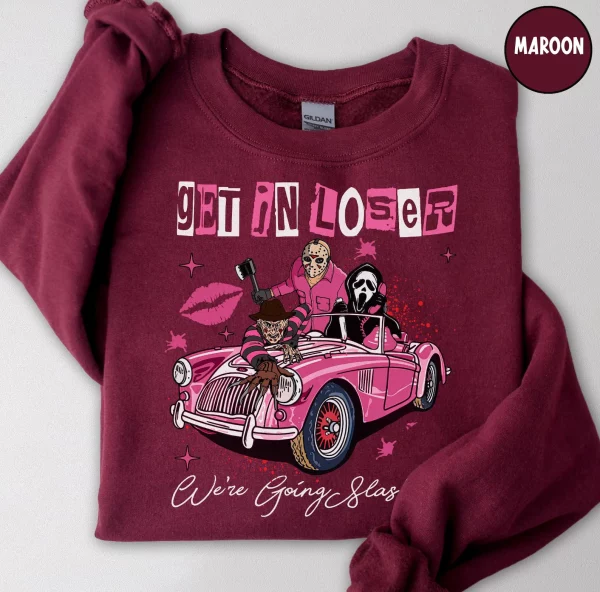 Halloween Shirts, Get In Loser We're Going Slashing Funny Friends Shirts, Halloween Horror Shirts, Horror Character Shirt, Horror Movies - Image 6