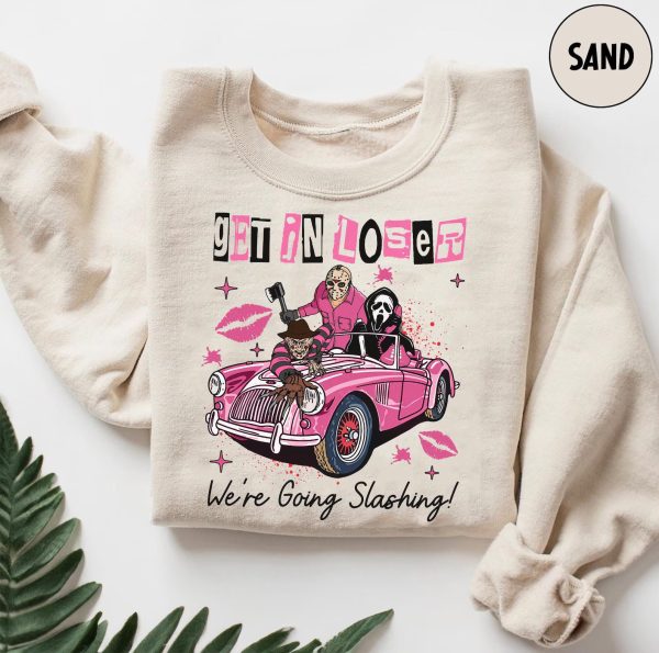 Halloween Shirts, Get In Loser We're Going Slashing Funny Friends Shirts, Halloween Horror Shirts, Horror Character Shirt, Horror Movies - Image 4