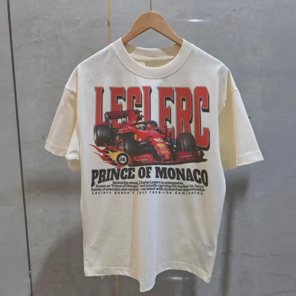 Charles Leclerc Vintage T-Shirt – Ferrari F1 Retro Shirt, Monaco GP Fan Gift, Formula 1 Leclerc 16 Tee - Image 3