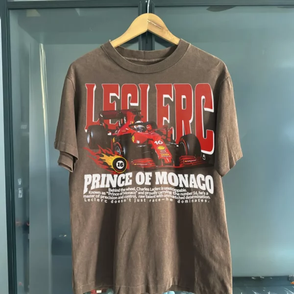 Charles Leclerc Vintage T-Shirt – Ferrari F1 Retro Shirt, Monaco GP Fan Gift, Formula 1 Leclerc 16 Tee - Image 4