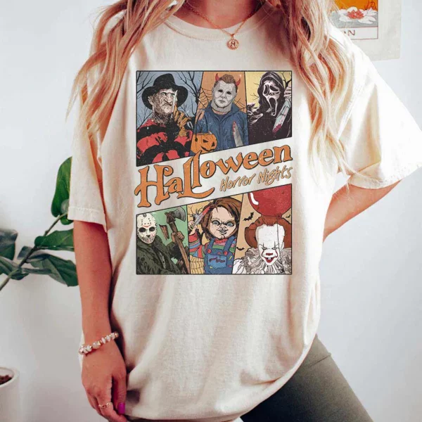 Retro Horror Characters Halloween Shirt, Horror Movie, Halloween Horror Nights 2025, Halloween Friends Group Matching, Trick or Treat Shirt - Image 4