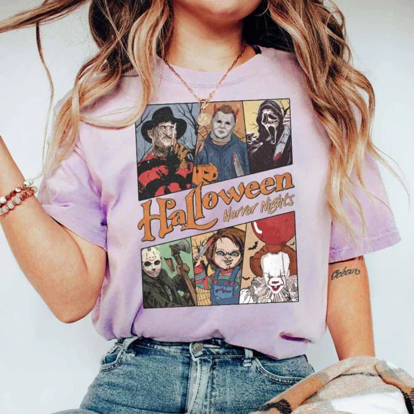Retro Horror Characters Halloween Shirt, Horror Movie, Halloween Horror Nights 2025, Halloween Friends Group Matching, Trick or Treat Shirt - Image 2
