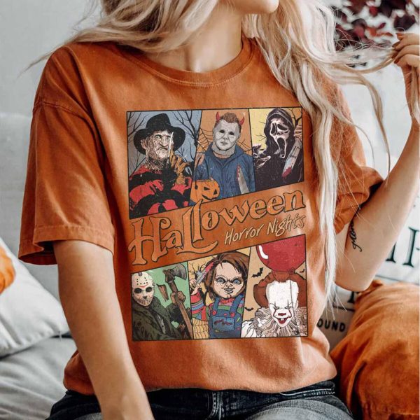 Retro Horror Characters Halloween Shirt, Horror Movie, Halloween Horror Nights 2025, Halloween Friends Group Matching, Trick or Treat Shirt - Image 3