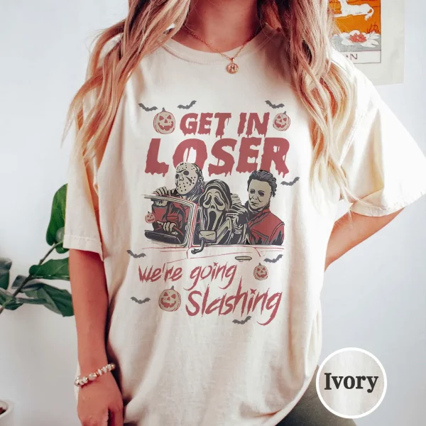 Get In Loser We're Going Slashing Shirt, Horror Halloween Sweatshirt, The Slayers, Retro Halloween Shirt, Horror Movie Characters - Image 2