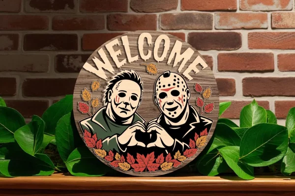 Welcome Halloween Killers Sign – Michael Myers & Jason Voorhees Funny