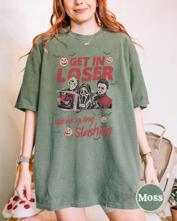 Get In Loser We're Going Slashing Shirt, Horror Halloween Sweatshirt, The Slayers, Retro Halloween Shirt, Horror Movie Characters - Image 5