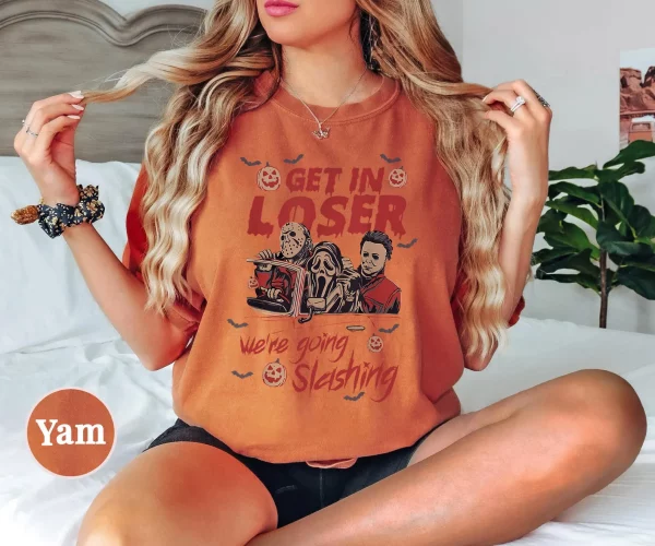 Get In Loser We're Going Slashing Shirt, Horror Halloween Sweatshirt, The Slayers, Retro Halloween Shirt, Horror Movie Characters - Image 6