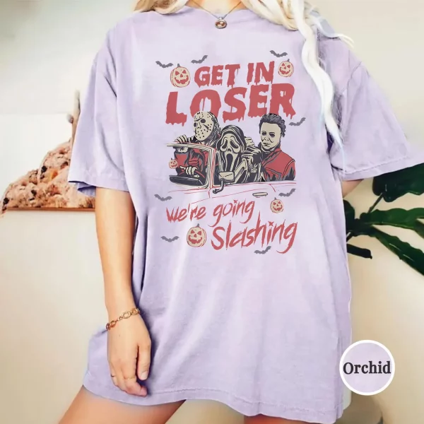Get In Loser We're Going Slashing Shirt, Horror Halloween Sweatshirt, The Slayers, Retro Halloween Shirt, Horror Movie Characters - Image 3