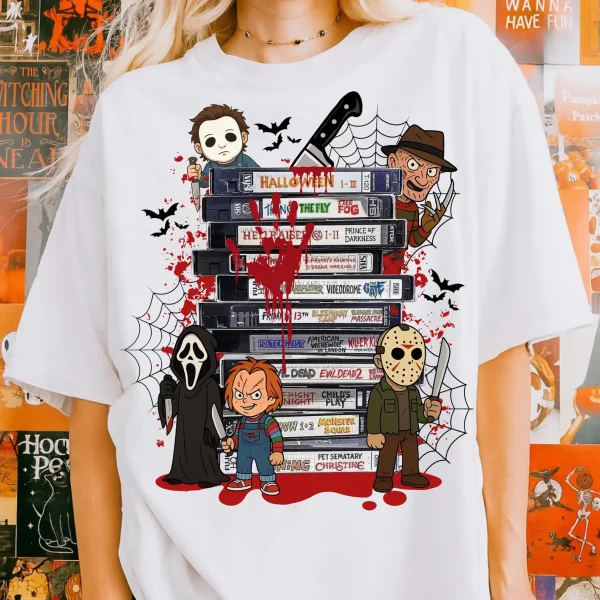 Halloween Horror Movie VHS , 90s Horror Movie , Retro Scary Movie Characters Tshirt Sweater Hoodie - Image 4