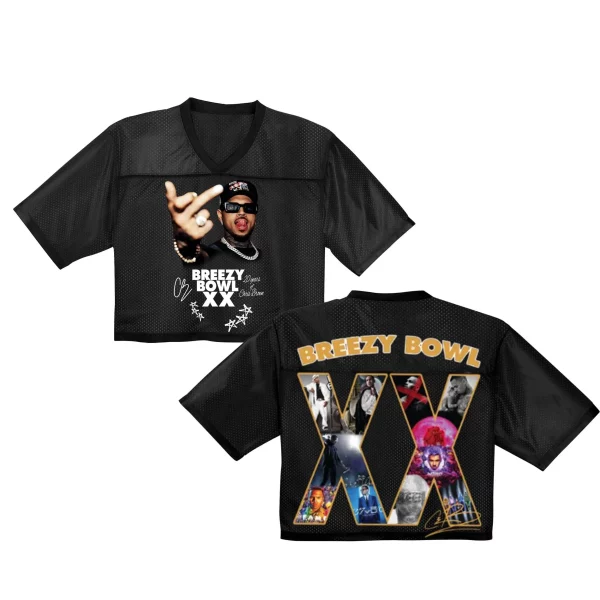 Chris Brown Celebrates 20 Years with the Breezy Bowl XX Tour 2025 Black CropTop Jersey