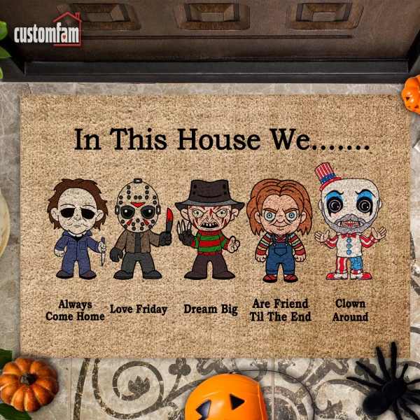 In This House We Horror Characters Doormat, Horror Movies Fans Gift, Halloween Decor - Image 7