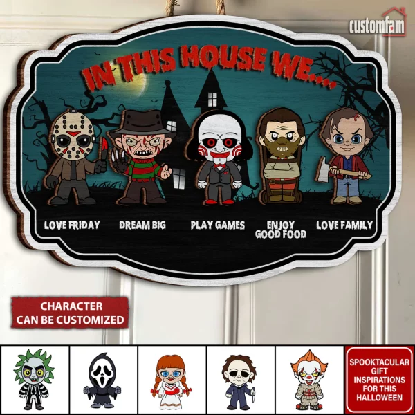 In This House We Horror Halloween 2 Layered Frame Wood Sign, Halloween Gift For Family