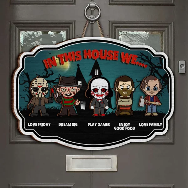 In This House We Horror Halloween 2 Layered Frame Wood Sign, Halloween Gift For Family - Image 5