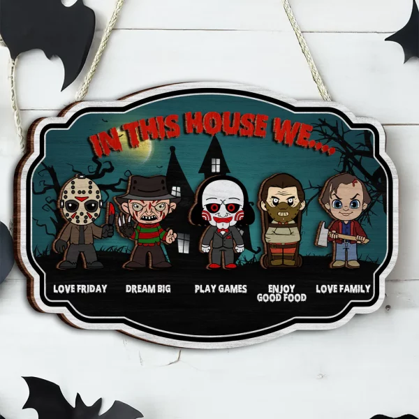 In This House We Horror Halloween 2 Layered Frame Wood Sign, Halloween Gift For Family - Image 4