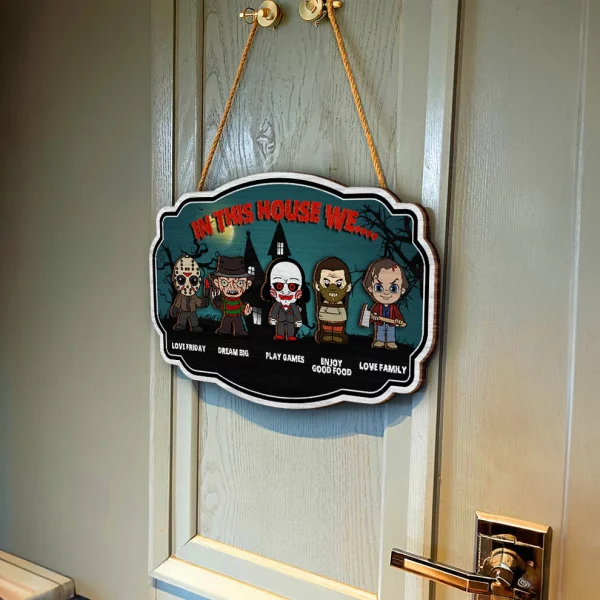 In This House We Horror Halloween 2 Layered Frame Wood Sign, Halloween Gift For Family - Image 3