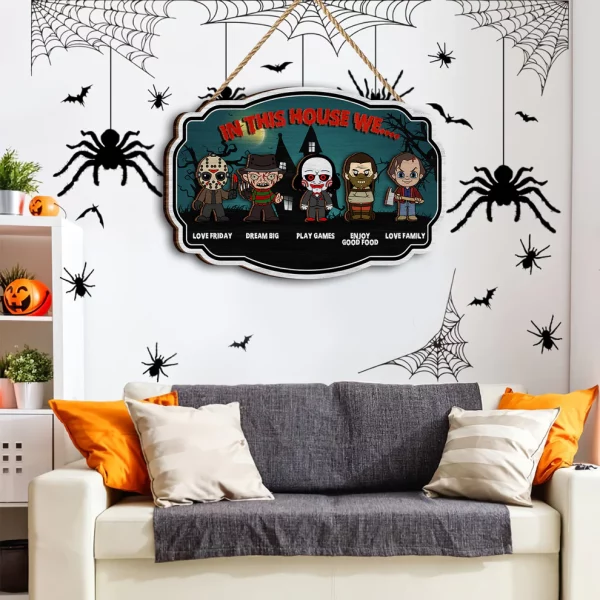 In This House We Horror Halloween 2 Layered Frame Wood Sign, Halloween Gift For Family - Image 2