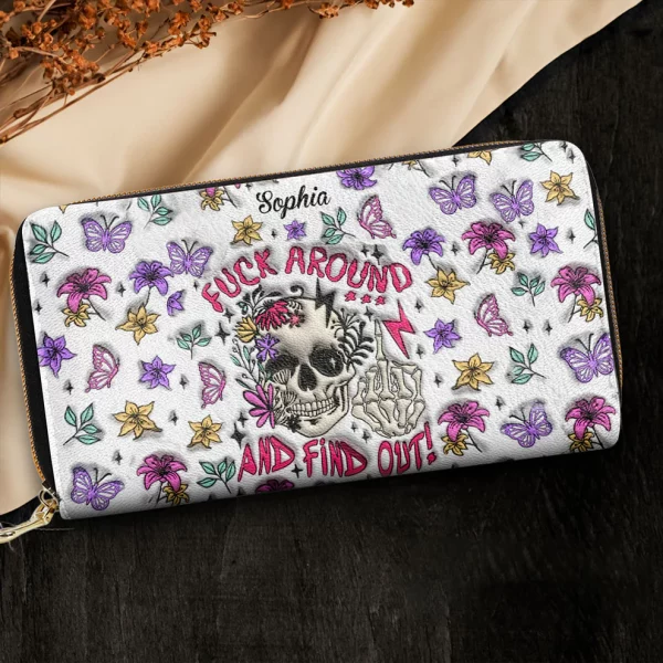 Fuck Around And Find Out Personalized Leather Wallet - Halloween Gift
