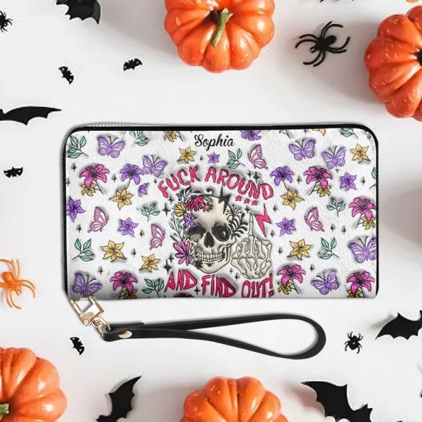 Fuck Around And Find Out Personalized Leather Wallet - Halloween Gift - Image 3
