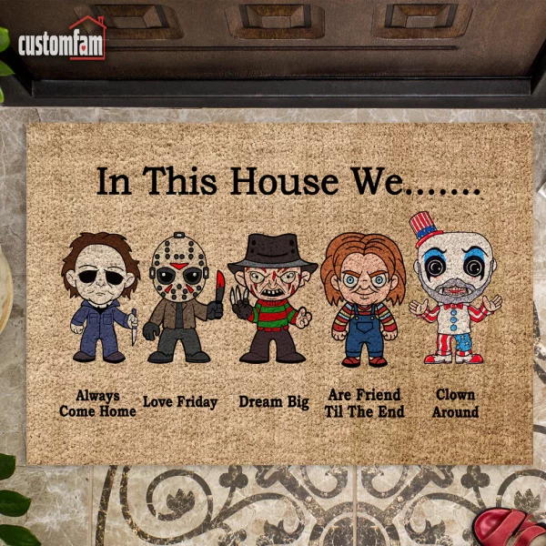 In This House We Horror Characters Doormat, Horror Movies Fans Gift, Halloween Decor - Image 2