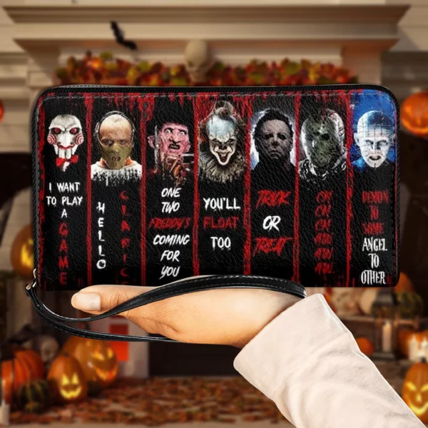 Horror Movie Characters Leather Handbag With Wallet - Just A Girl Who Loves Horror Movies Purse Handbag Set - Halloween Gift - Image 7